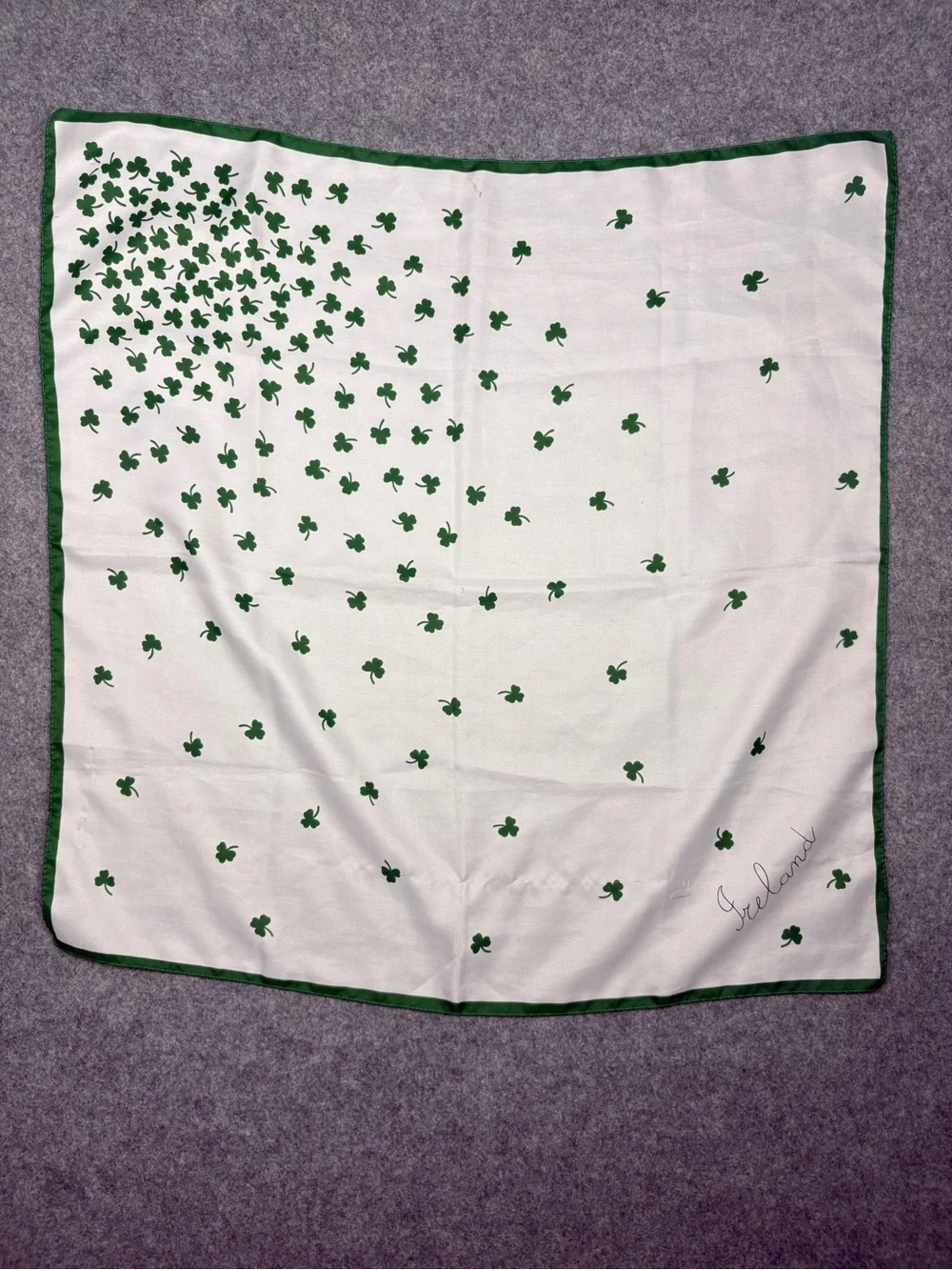 Ireland Shamrock Clover Green White Square Scarf 27”